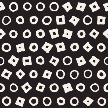 El çekilmiş siyah beyaz mürekkep soyut seamless modeli. Vektör şık grunge doku. Dağınık geometrik şekiller boya fırça satırları