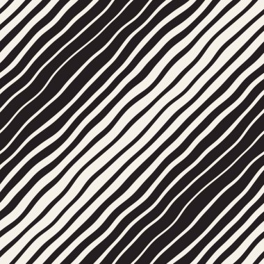Vektörsüz Siyah ve Beyaz El Çapraz Dalgalı Çizgiler Deseni. Özet Freehand Arkaplan Tasarımı