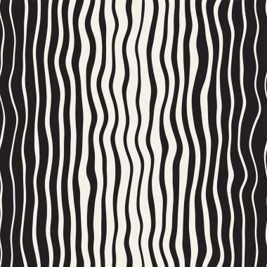 Vektörsüz Siyah ve Beyaz El Çapraz Dalgalı Çizgiler Deseni. Özet Freehand Arkaplan Tasarımı