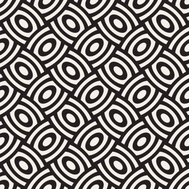 Vektör eğri şekiller kılavuzu olan geometrik seamless modeli. Soyut tek renkli kafes doku yuvarlanır. Modern yinelenen arka plan tasarımı