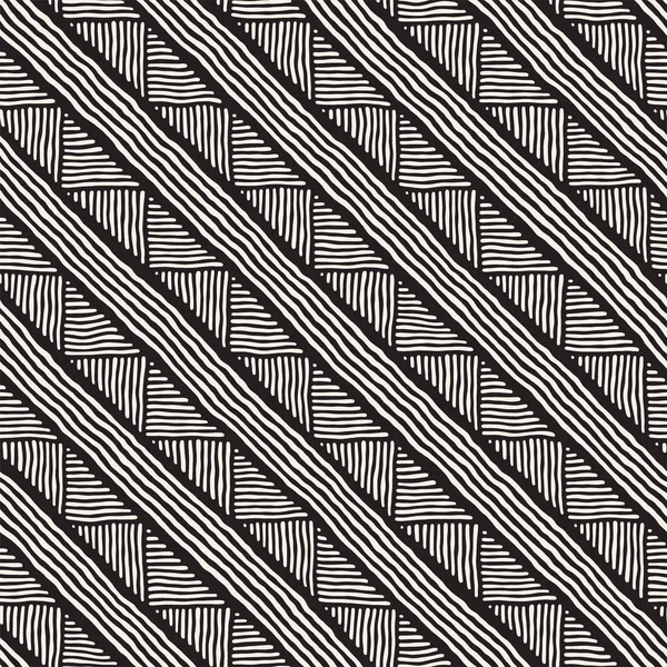 Nahtlose geometrische Linienmuster in Schwarz und Weiß. adstract handgezeichnete Retro-Textur. — Stockvektor