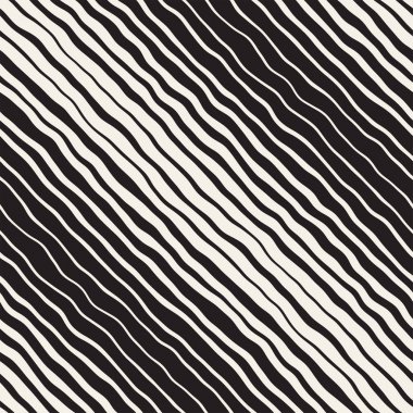 Vektörsüz Siyah ve Beyaz El Çapraz Dalgalı Çizgiler Deseni. Özet Freehand Arkaplan Tasarımı