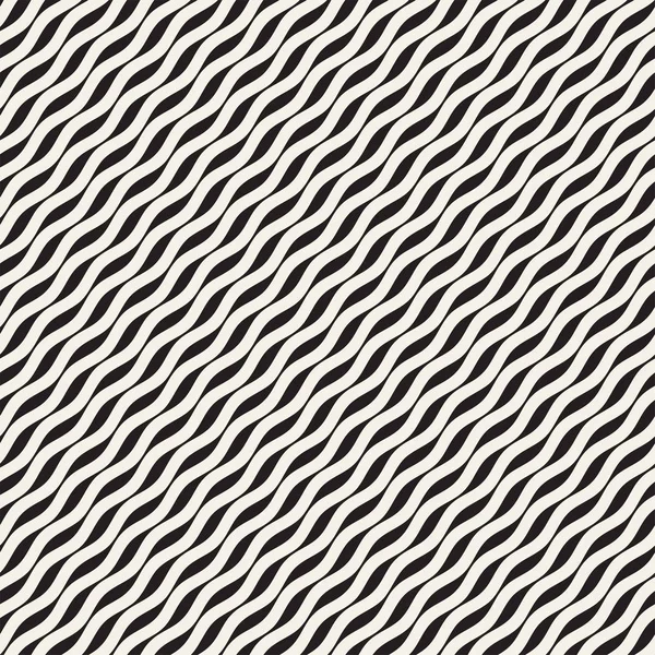 Vector naadloze zwart-wit Hand getekend patroon met golvende lijnen — Stockvector