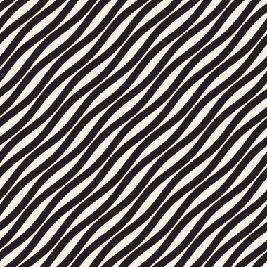 Desen vektör sorunsuz siyah ve beyaz dalgalı çizgiler. Geometrik arka plan