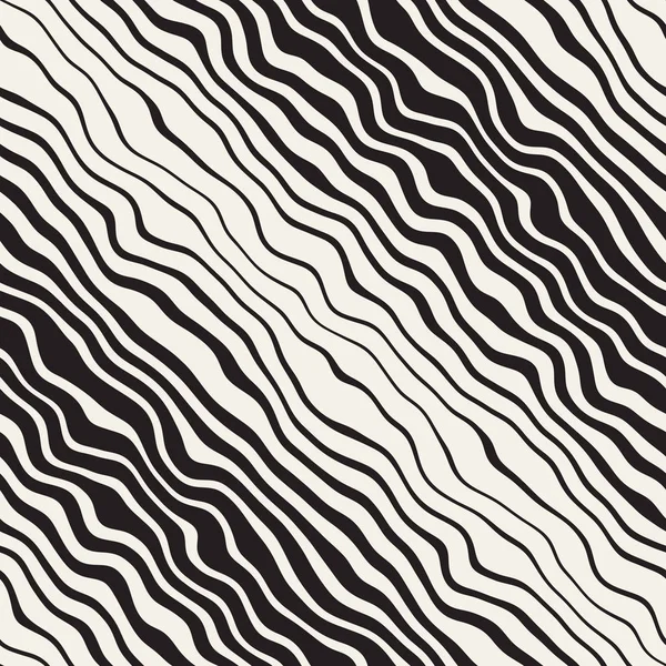 Vector Seamless Black and White Hand Drawn Diagonal Wavy Lines Pattern. Абстрактный фоновый дизайн — стоковый вектор