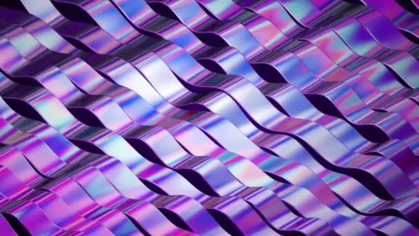 Abstract background footage. Colorful twisted lines in motion. Computer generated digital art animation. Holographic foil ribbons on dark background. — Stock Video