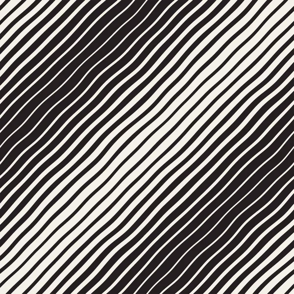 ベクトルシームレスブラックとホワイトの手描きの対角波線パターン。概要｜Freehand Background Design — ストックベクタ
