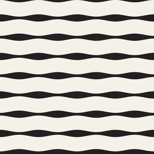 Vector Seamless blanco y negro dibujado a mano líneas onduladas patrón — Archivo Imágenes Vectoriales
