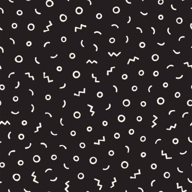 Dikişsiz soyut geometrik desen retro memphis tarzı. Scatteres şekiller arka plan vektör.