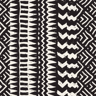 Dikişsiz desen etnik ve kabile. Elle çizilmiş süs şeritler. Siyah ve beyaz, tekstil baskı. Vektör arka plan.