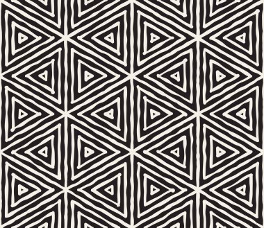 El çekilmiş siyah beyaz mürekkep çizgili seamless modeli. Vektör kafes doku. Tek renkli fırça darbeleri satırları arka plan