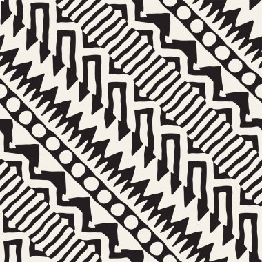 Dikişsiz desen etnik ve kabile. Elle çizilmiş süs şeritler. Siyah ve beyaz, tekstil baskı. Vektör arka plan.