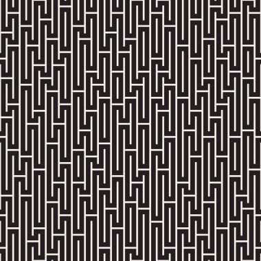 Vektör sorunsuz siyah beyaz çizgiler desen labirent. Soyut geometrik çizgili tasarım arka plan