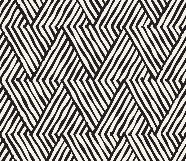 El çekilmiş siyah beyaz mürekkep çizgili seamless modeli. Vektör kafes doku. Tek renkli fırça darbeleri satırları arka plan