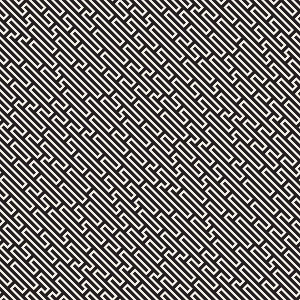 Vektor nahtlose schwarze und weiße Linien Labyrinth-Muster. abstrakte geometrische Streifen Hintergrunddesign — Stockvektor