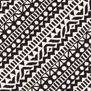 Dikişsiz desen etnik ve kabile. Elle çizilmiş süs şeritler. Siyah ve beyaz, tekstil baskı. Vektör arka plan.