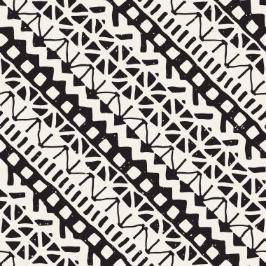 Dikişsiz desen etnik ve kabile. Elle çizilmiş süs şeritler. Siyah ve beyaz, tekstil baskı. Vektör arka plan.