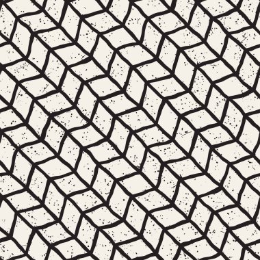 Elle çizilmiş stil seamless modeli. Soyut geometrik döşeme arka plan siyah ve beyaz. Vektör doodle hat kafes