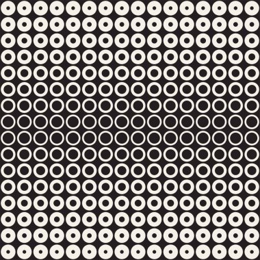 Yarı ton daireler vektör seamless modeli. Soyut geometrik doku yüzüklerin boyutu geçiş ile. Degrade geçiş etkisi arka plan,