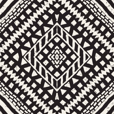 Dikişsiz desen etnik ve kabile. Elle çizilmiş süs şeritler. Siyah ve beyaz, tekstil baskı. Vektör arka plan.