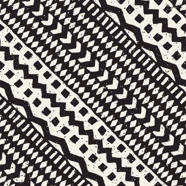 Dikişsiz desen etnik ve kabile. Elle çizilmiş süs şeritler. Siyah ve beyaz, tekstil baskı. Vektör arka plan.