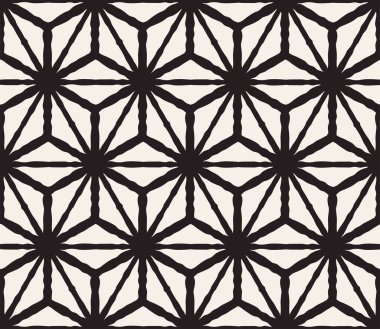 El çekilmiş siyah beyaz mürekkep çizgili seamless modeli. Vektör kafes doku. Tek renkli fırça darbeleri satırları arka plan