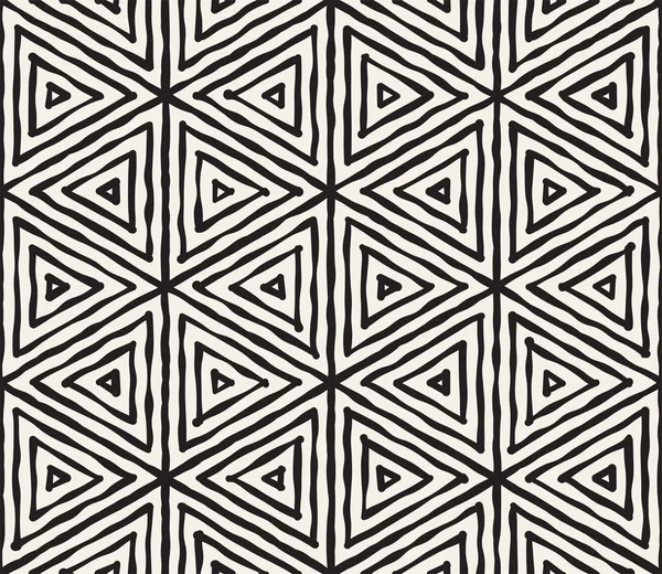 Handgezeichnete schwarz-weiße Tuschestreifenmuster. Vektor Grunge Gitterstruktur. Monochrom Pinselstriche Linien Hintergrund — Stockvektor