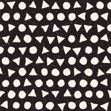 El çekilmiş siyah beyaz mürekkep soyut seamless modeli. Vektör şık grunge doku. Tek renkli şekiller boya fırça satırları dağınık