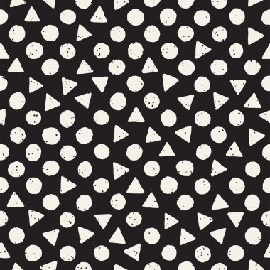 El çekilmiş siyah beyaz mürekkep soyut seamless modeli. Vektör şık grunge doku. Tek renkli şekiller boya fırça satırları dağınık