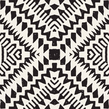 Dikişsiz desen etnik ve kabile. Elle çizilmiş süs şeritler. Siyah ve beyaz, tekstil baskı. Vektör arka plan.
