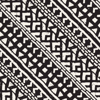 Dikişsiz desen etnik ve kabile. Elle çizilmiş süs şeritler. Siyah ve beyaz, tekstil baskı. Vektör arka plan.
