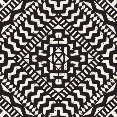 Dikişsiz desen etnik ve kabile. Elle çizilmiş süs şeritler. Siyah ve beyaz, tekstil baskı. Vektör arka plan.