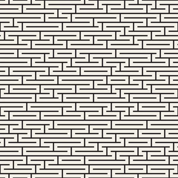 Vektor nahtlose schwarze und weiße Linien Labyrinth-Muster. abstrakte geometrische Streifen Hintergrunddesign — Stockvektor