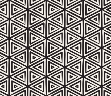 El çekilmiş siyah beyaz mürekkep çizgili seamless modeli. Vektör kafes doku. Tek renkli fırça darbeleri satırları arka plan