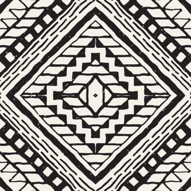 Dikişsiz desen etnik ve kabile. Elle çizilmiş süs şeritler. Siyah ve beyaz, tekstil baskı. Vektör arka plan.