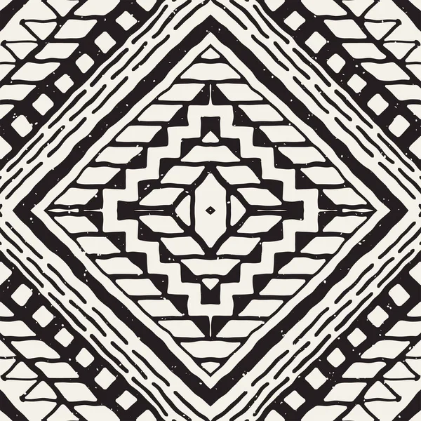 Seamless ethnic and tribal pattern. Hand drawn ornamental stripes. Black and white print for your textiles. Vector background. — Stock Vector