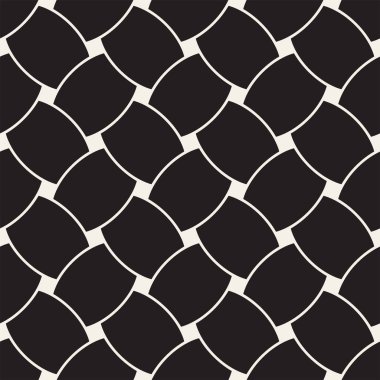 Vektör eğri şekiller kılavuzu olan geometrik seamless modeli. Soyut tek renkli kafes doku yuvarlanır. Modern Tekstil arka plan tasarımı