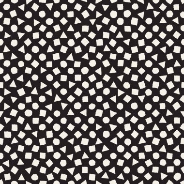 El çekilmiş siyah beyaz mürekkep soyut seamless modeli. Vektör şık grunge doku. Tek renkli geometrik dağınık şekiller