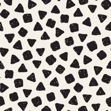 El çekilmiş siyah beyaz mürekkep soyut seamless modeli. Vektör şık grunge doku. Tek renkli geometrik dağınık şekiller