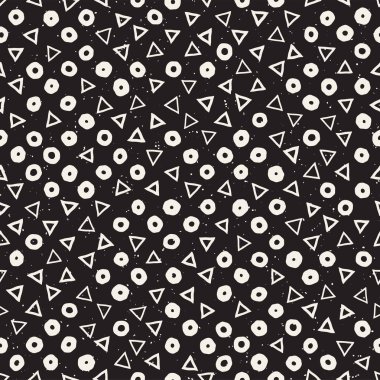 El çekilmiş siyah beyaz mürekkep soyut seamless modeli. Vektör şık grunge doku. Tek renkli geometrik dağınık şekiller