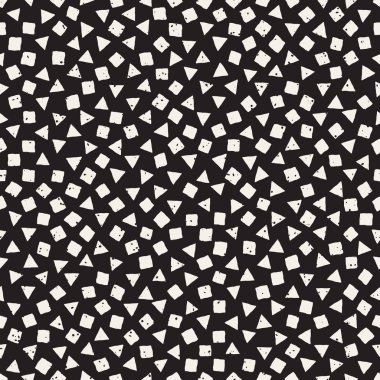 El çekilmiş siyah beyaz mürekkep soyut seamless modeli. Vektör şık grunge doku. Tek renkli geometrik dağınık şekiller