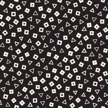 Kusursuz kaotik şablonlar. Rastgele dağılmış geometrik şekiller. Soyut retro arkaplan tasarımı