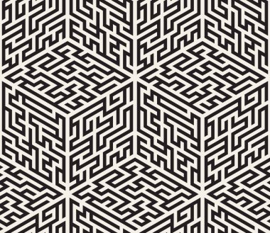 Vektör sorunsuz siyah ve beyaz izometrik labirent desen