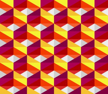 Vektör kesintisiz renkli pembe Kırmızı Sarı geometrik blokları izometrik döşeme deseni
