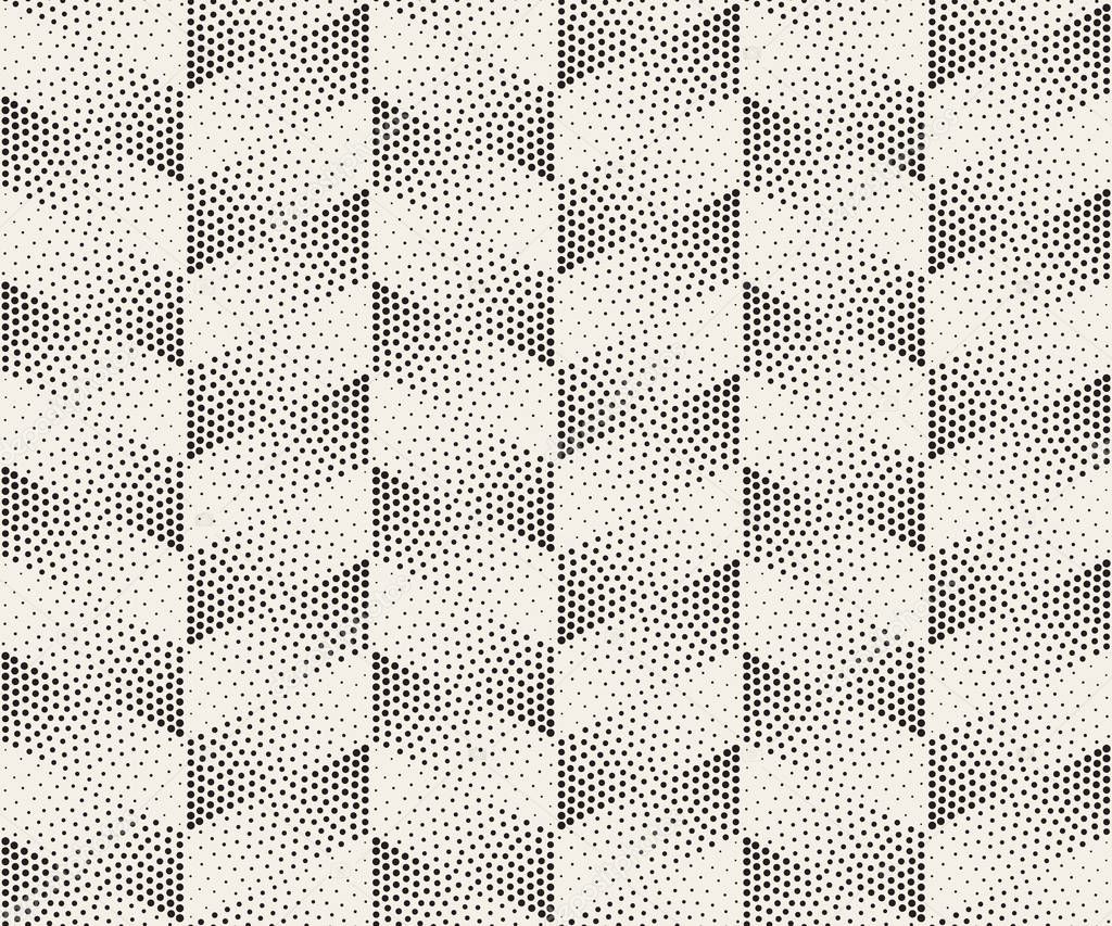 Vector Seamless Black And White Circle Stippling Chevron ZigZag Halftone Gradient Pattern