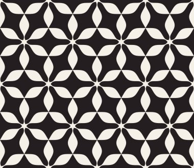 Vektör sorunsuz siyah ve beyaz çiçek yuvarlak yaprakları altıgen desen