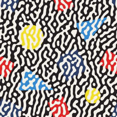 Vektör sorunsuz Retro moda stil karmakarışık renkli şekiller desen beyaz arka plan üzerinde