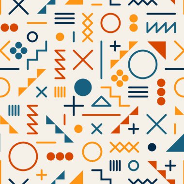 Vektör sorunsuz Retro karmakarışık geometrik çizgi Tela turuncu renk desen beyaz arka plan üzerinde şekiller