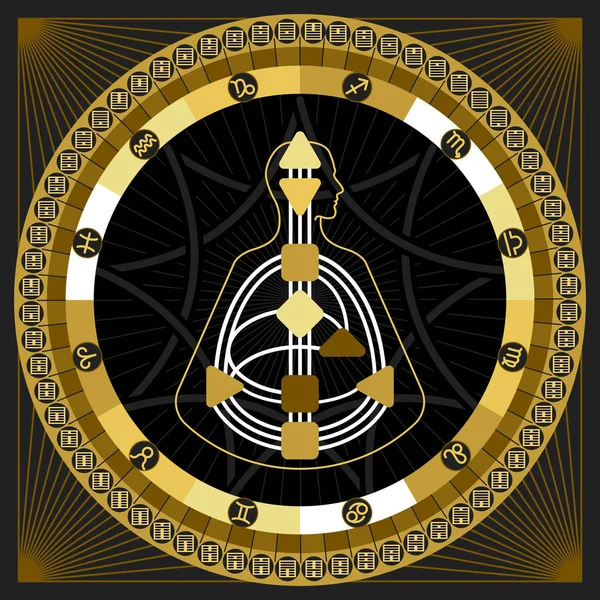 Vektör astrolojik Infographics. Hexagrams daire Mandala
