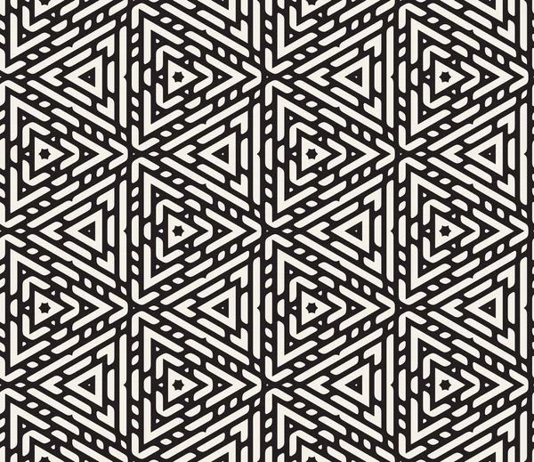 Padrão de linhas ornamentadas triangulares arredondadas preto e branco sem emenda vetorial — Vetor de Stock